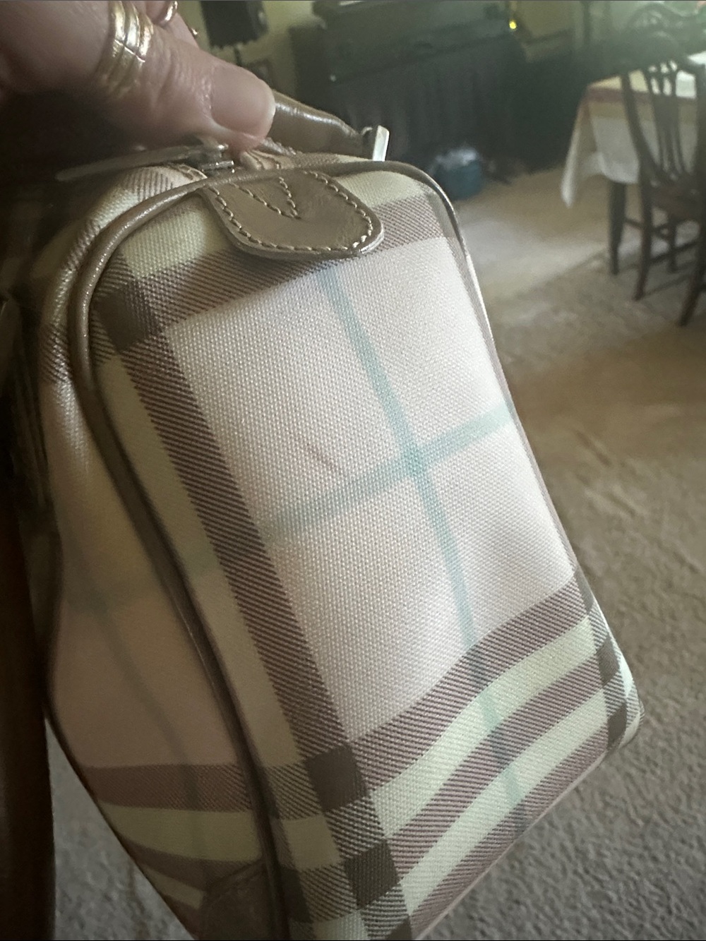 BURBERRY Pink/Beige House Check PVC and Leather Small Boston Bag - Picture 15 of 15